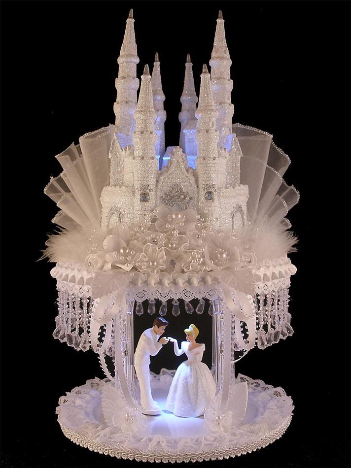 Lighted Cinderella Castle Wedding Cake Topper with Cascading Swarovski 