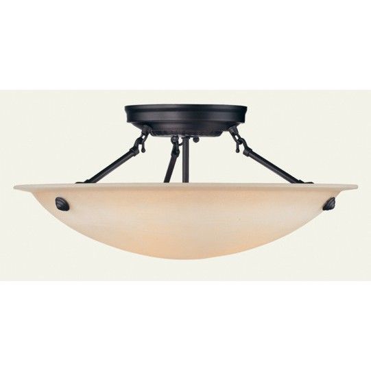 NEW 3 Light Semi Flush Mount Ceiling Lighting Fixture, Bronze, Honey 