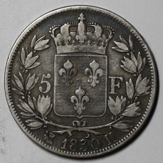 nice grade charles x silver 5 francs minted bordeaux k 1830 rare issue 