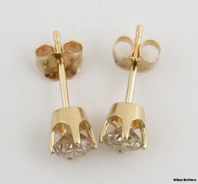 diamond stud earrings 14k yellow gold genuine champagne diamonds every 