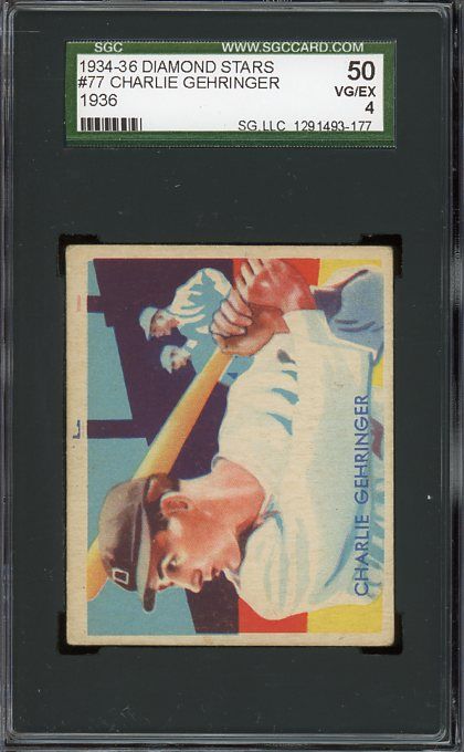 1934 36 Diamond Stars 77 Charlie Gehringer Detroit Tigers HOF SGC 50 