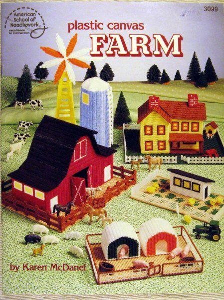 Plastic canvas pattern PLAY FARM barn farmhouse silo windmill