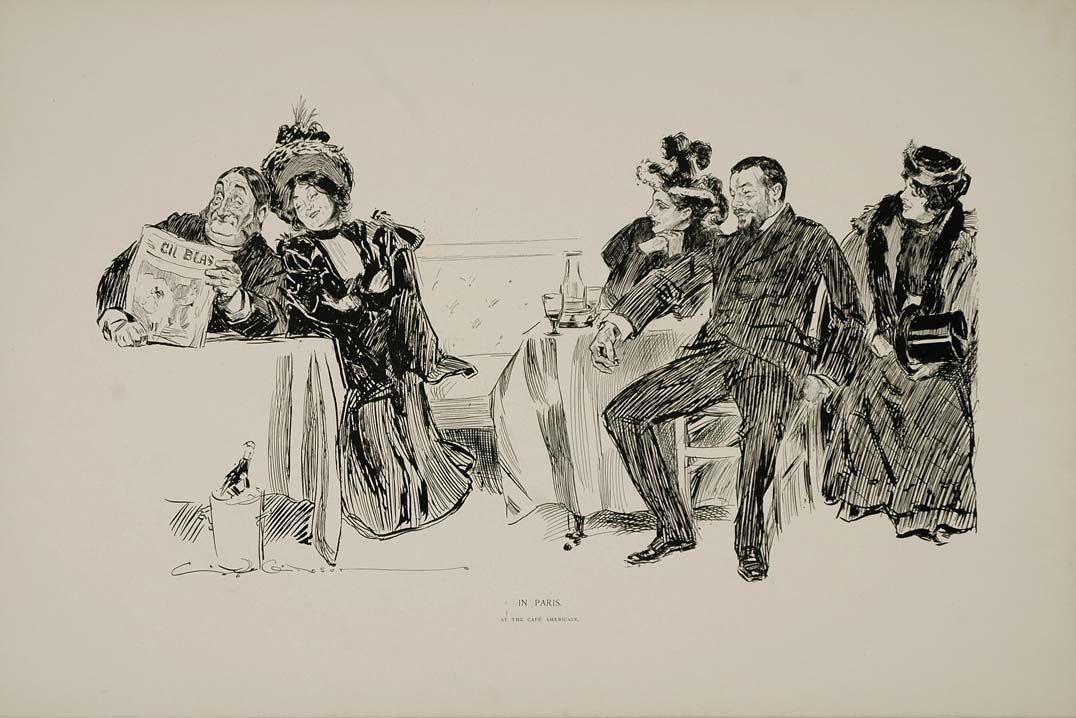   art rare 1894 charles dana gibson girl paris cafe americain original