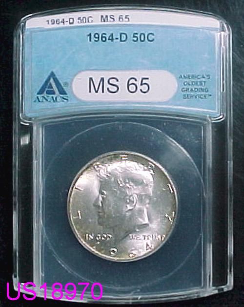 1964 D Kennedy Half Dollar ANACS MS 65