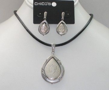 Chicos Rosaria Necklace Earrings Set Silvertone Inspirational $52 