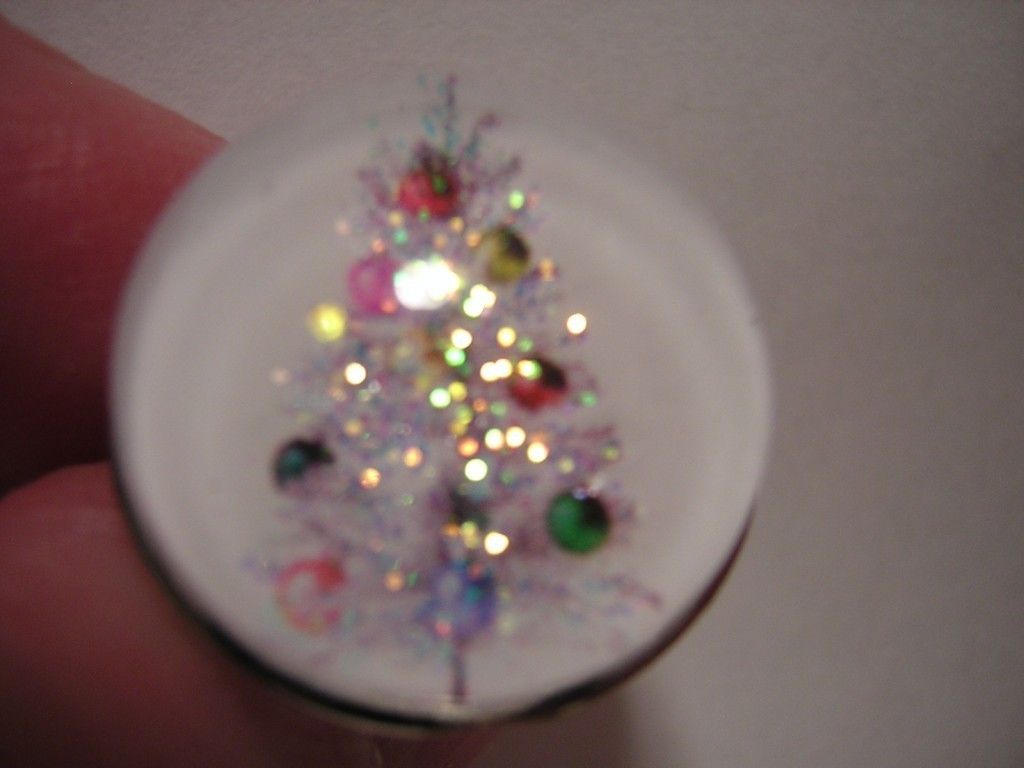 VINTAGE RETRO ALUMINUM SILVER CHRISTMAS TREE BUBBLE CHARM RING