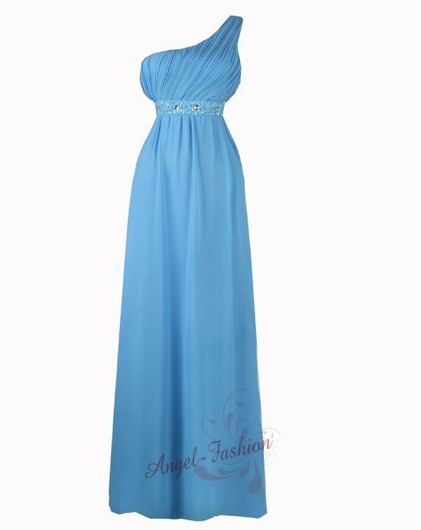 Chiffon One Shouler Beading Pleated Evening Dresses s M L 16 18