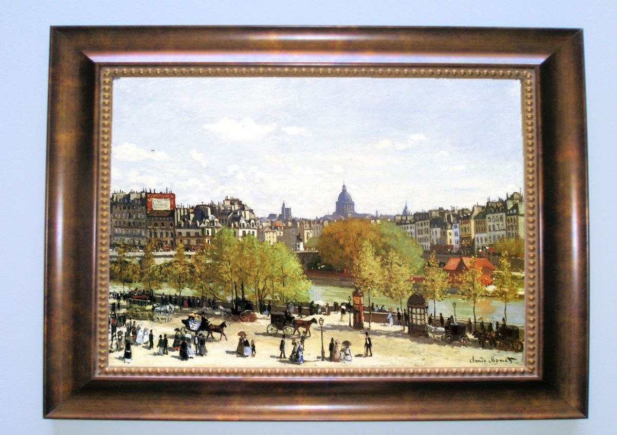Monet Le Quai Du Louvre Brown Framed Giclee Canvas Art M