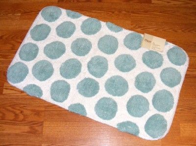 White Aqua Blue LG Polka Dots Bath Rug 21x34 100 Cotton Planet Home