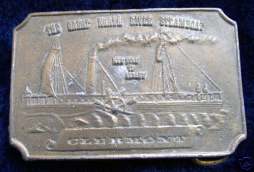 Vintage Steamboat Clermont Boat Belt Buckle