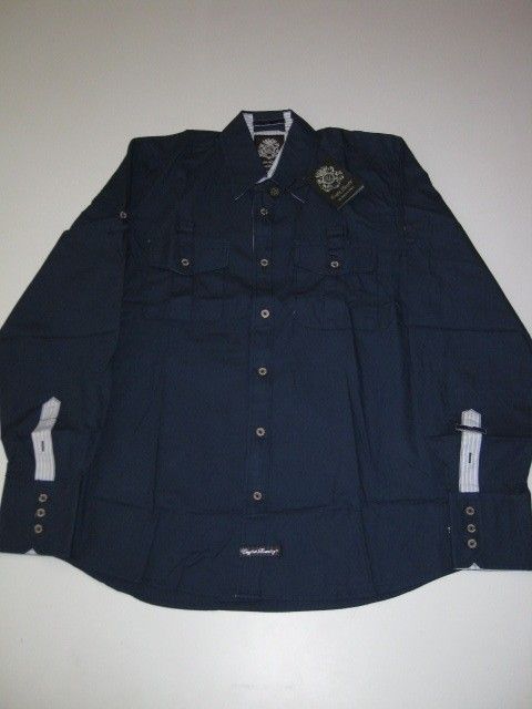 Blaque Label Solid Navy Blue Pockets English Laundry LS Shirt