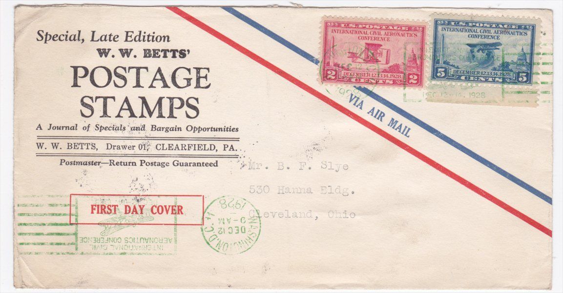 Clearfield PA 1928 WW Bettss Postage Stamps Advertising FDC Scott 649