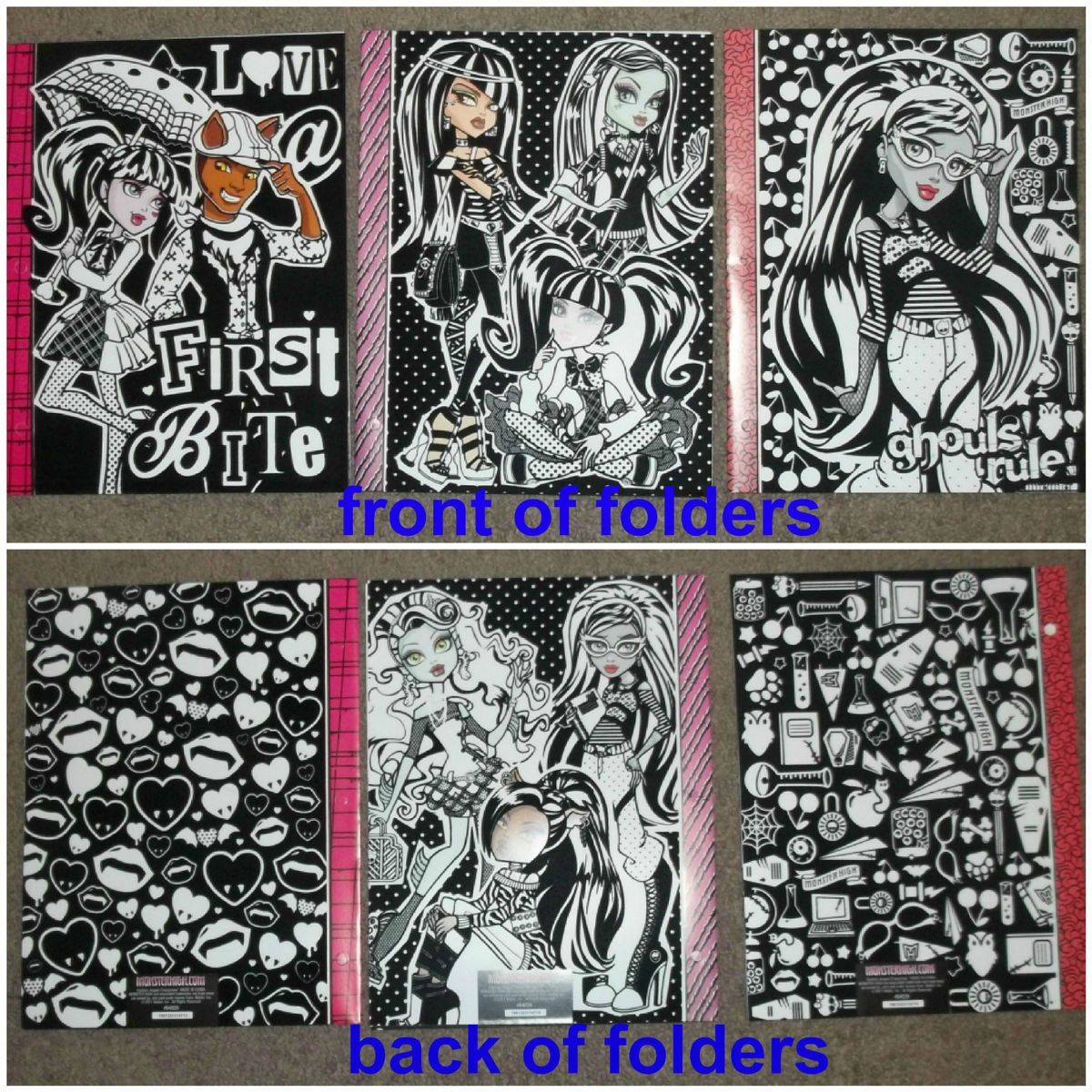   NEW GIRLS MONSTER HIGH VELVET ART FOLDERS FRANKIE GHOULIA CLAUD WOLF