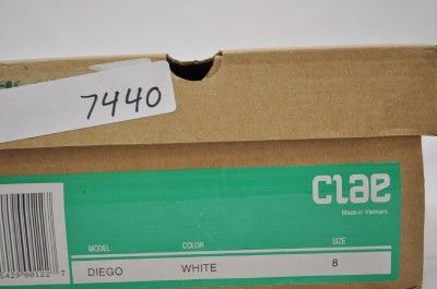 Clae Diego White Walking Casual Shoes Mens Sz 8 Display Pair $90