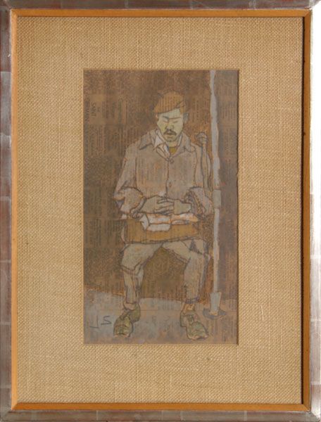 Joseph Solman Man with Mustache Gouache Painting C1965