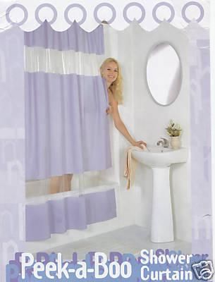 Peek A Boo Vinyl Pink Shower Curtain w Clear Window