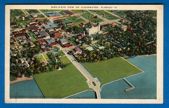 birds eye view of clearwater florida linen postcard