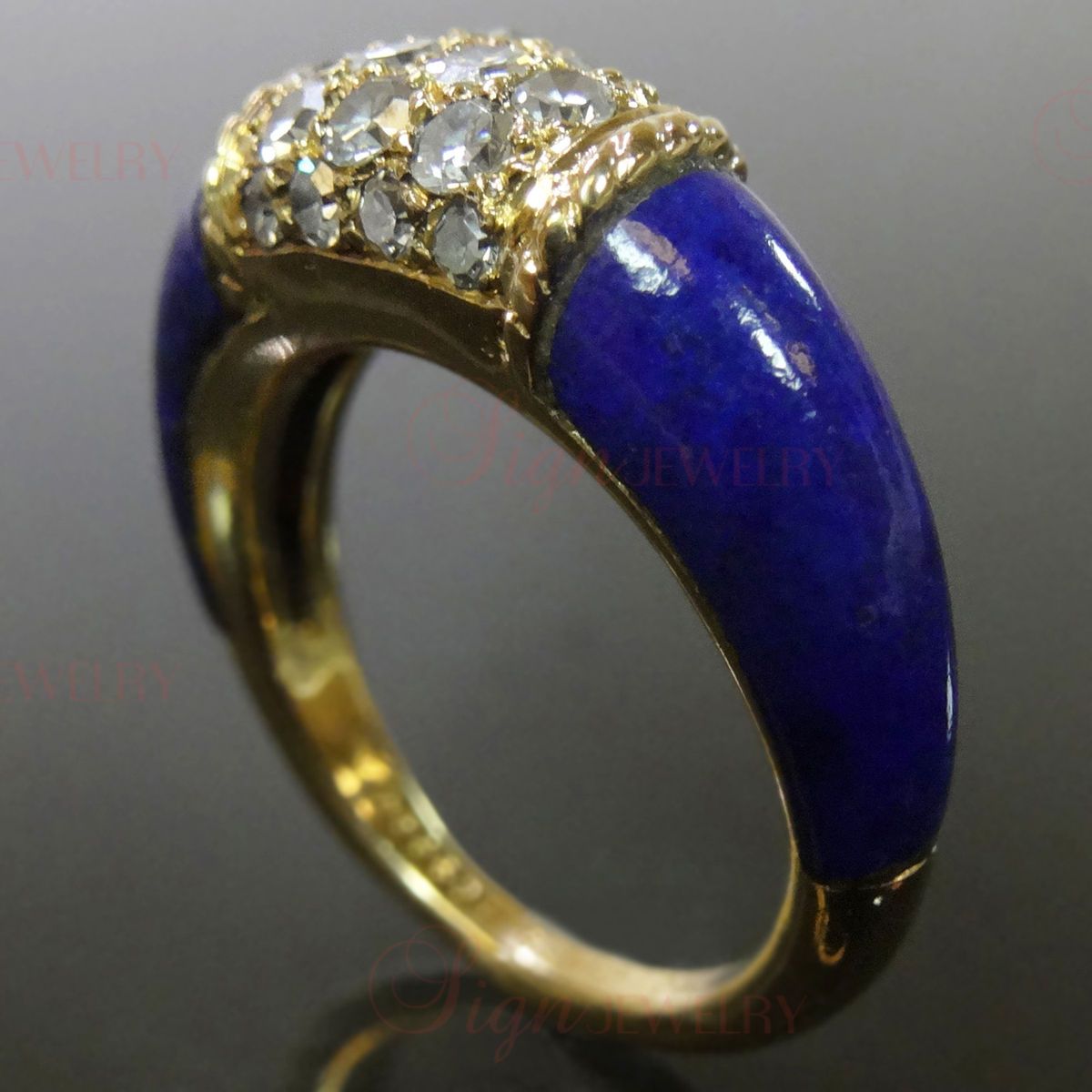 VAN CLEEF & ARPELS 18k Yellow Gold Diamond Lapis Lazuli Ring