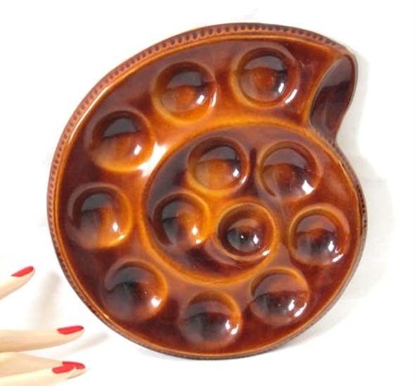 Vintage St Clement France 1653 Escargot Plate Dozen Snail Brown