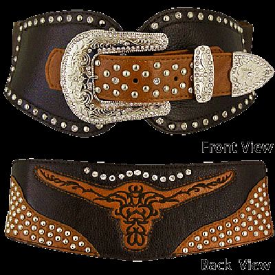  Montana West Leather & Stretch Longhorn 2 sided Waist Belt, Coffee