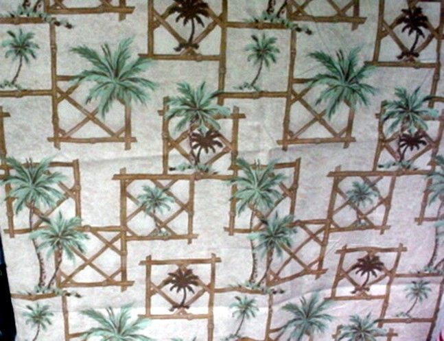  Pair of Palms in Squares Design Curtains 24" Long