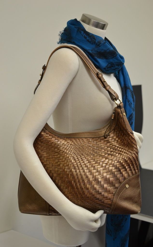 Cole Haan Genevieve Woven Leather Weave Hobo   Bronze Square