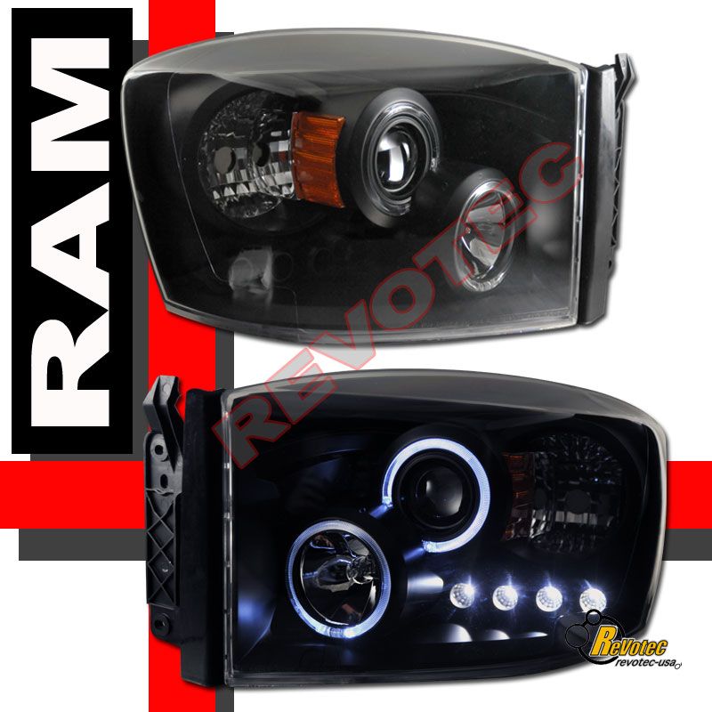  DODGE RAM 1500 2500 HALO PROJECTOR HEADLIGHTS & LED TAIL LIGHTS BLACK