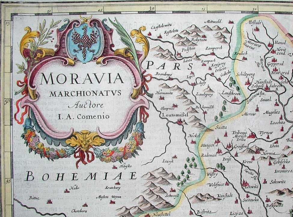 1633 Jansson Comenius Map Moravia Czech Brno Olomouc