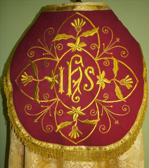 New GOLD Benediction Roman COPE & Stole Set IHS (CV_D4F) French