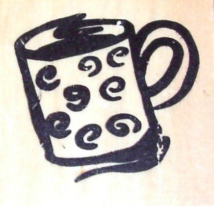 CUP COFFEE TEA CHOCO WITH SWIRLS ON IT WOOD MOUNTED RUBBER STAMP