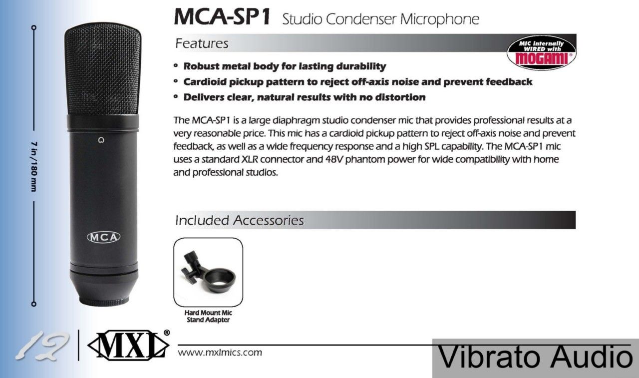 Marshall MXL MCA SP1 Condenser Studio Microphone Mic New Record Pro