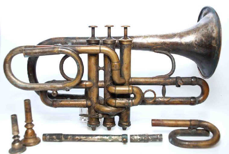 ANTIQUE 1879 C.G. CONN CORNET BRASSWIND INSTRUMENT SERIAL #4256 BRASS