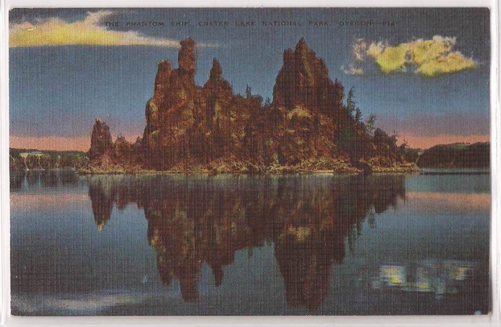 Crater Lake National Park Oregon Postcard Phantom SHIP Night View