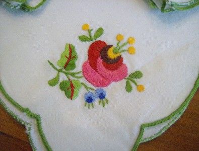 Set of 3 Embroidered Hungarn Cotton Napkins Matyo Floral Design