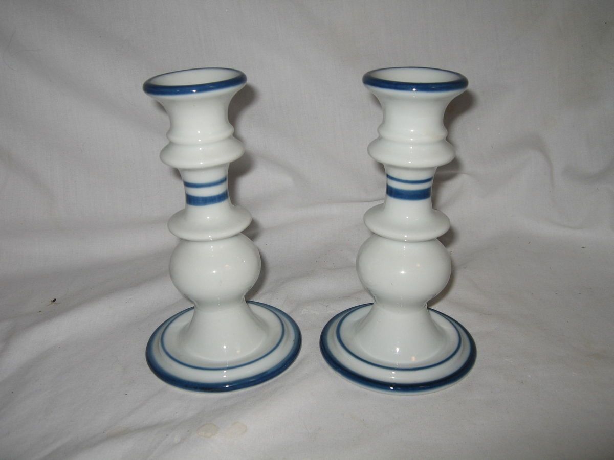 Pair of DANSK Bistro Candlesticks Christianshavn Blue Pattern