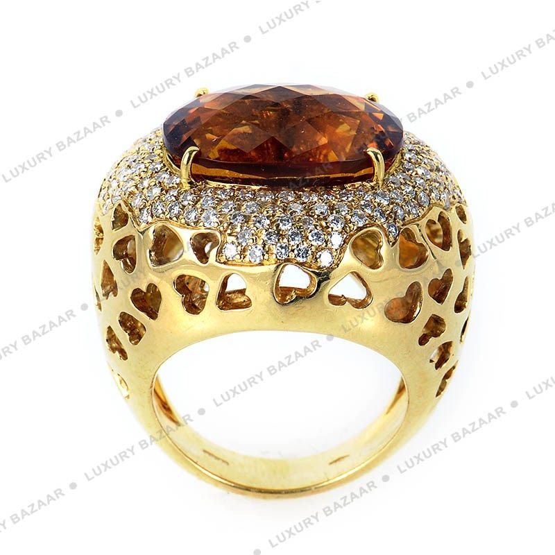 Crivelli 18K Yellow Gold Diamond and Citrine Heart Ring