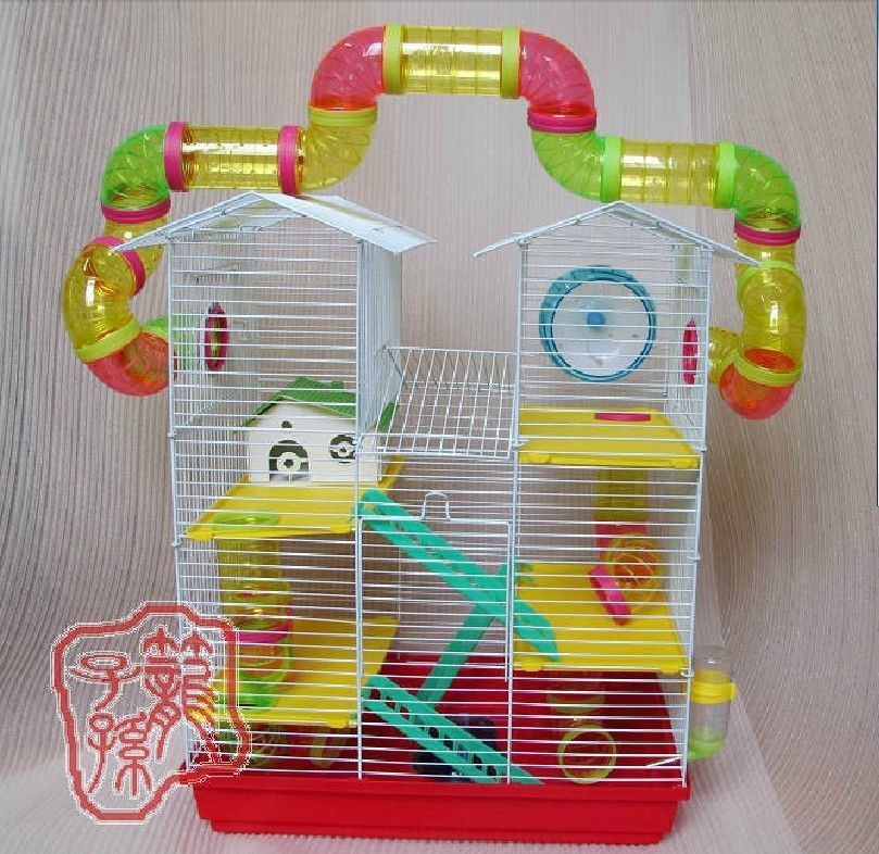 Hamster Cage with Tube for Playing in Side Powder Wire