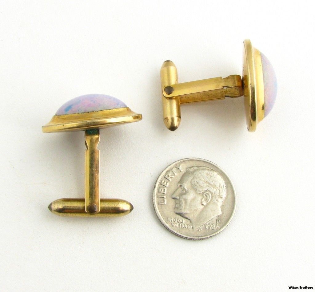 Simulated Opal Cuff Links   Oval Face Vintage Mens Fashion Estate