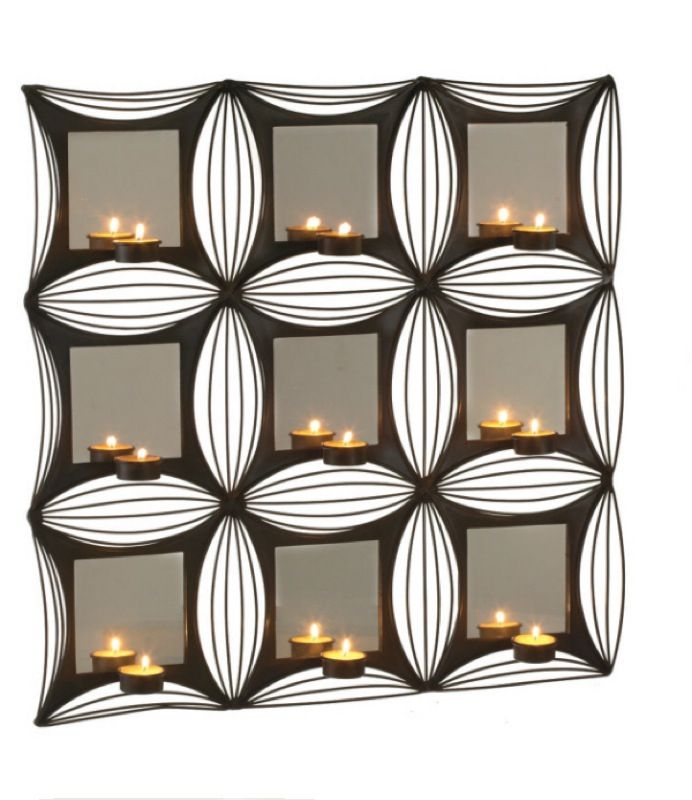Contemporary Black White Mirror Wall Tea Light Sconce