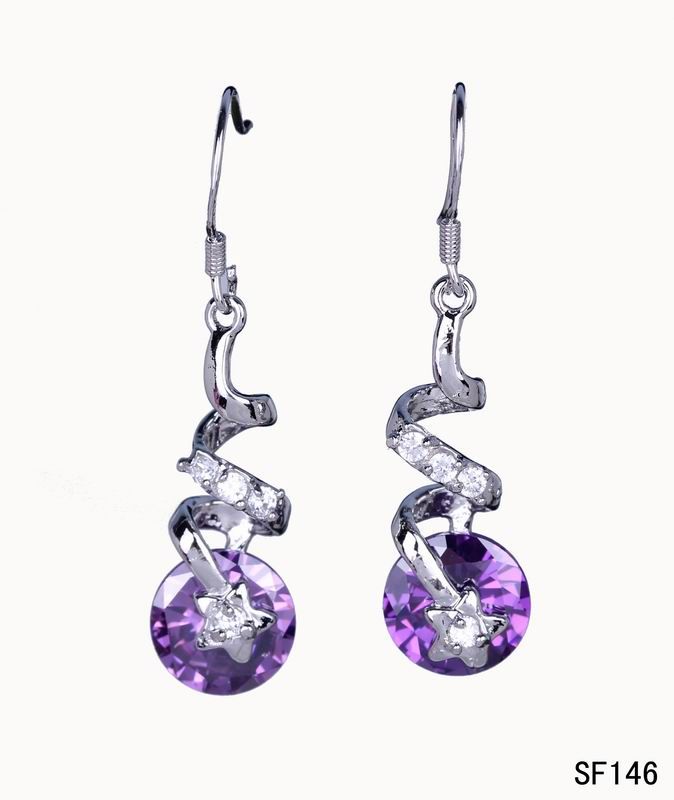  Silver Star Amethyst Crystal Charms Earring Eardrop SF146