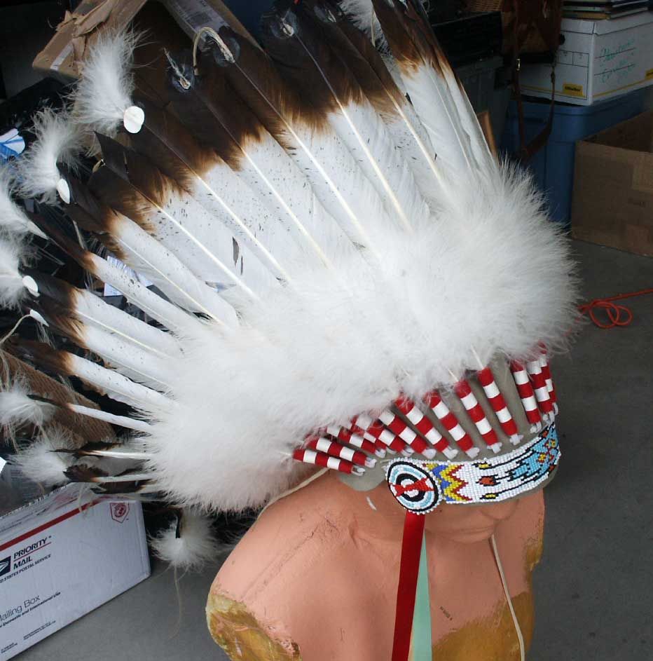 Crow Indian Feather Head Dress Beaded from Crow reservation in Montana