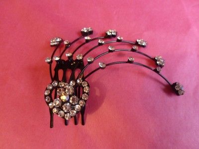 HEART & FLOWER CRYSTAL SPRAY HAIR COMB BLACK METAL 4 COLOURS AVAIL