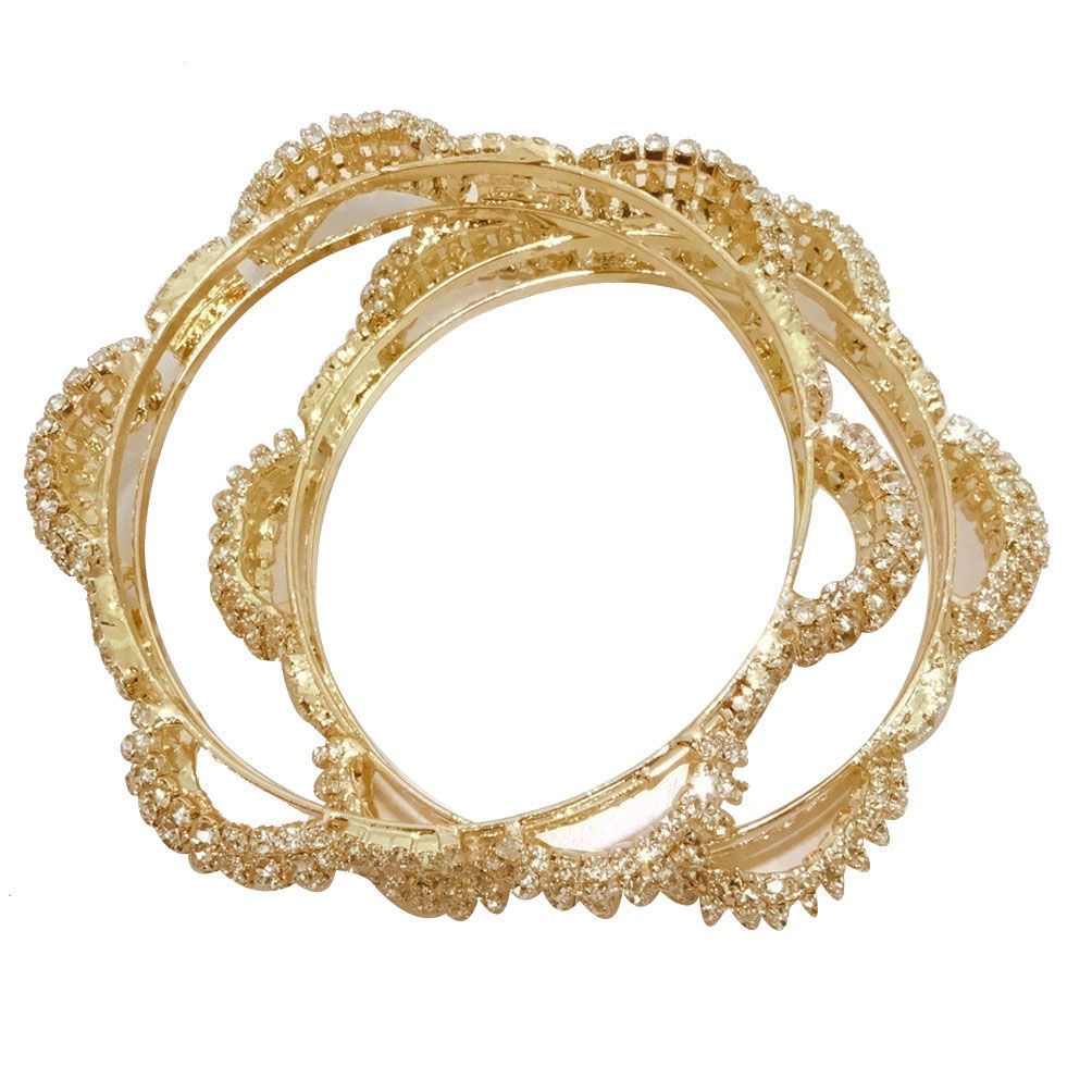 Gold Tone White CZ Kundan Bangle Set Indian Bridal Wear Bracelet