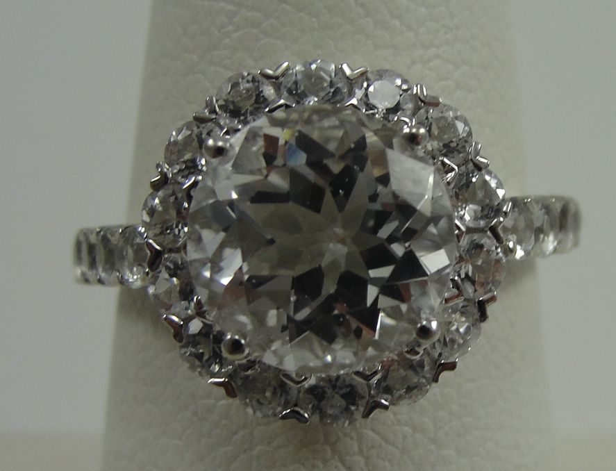 14k White Gold Ring Clear CZ Brilliant Round Cut Accent Stones Prong