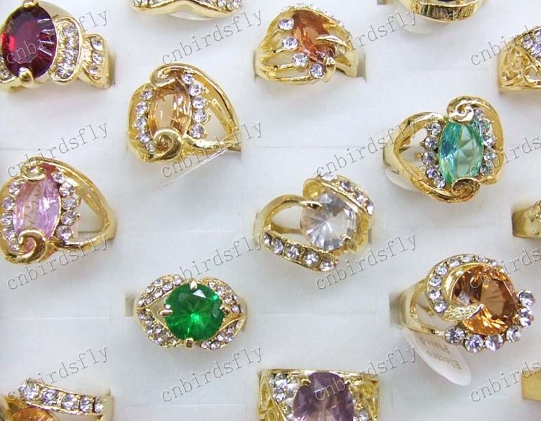  jewelry lots 10X Rhinestone Cubic Zirconia Gold P rings 