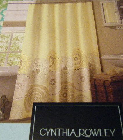 Cynthia Rowley Medallion Shower Curtain Yellow Grey Taupe Brown New