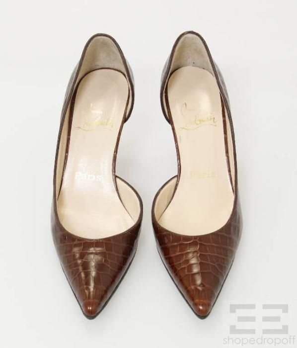 Christian Louboutin Brown Crocodile DOrsay Point Toe Pumps Size 36