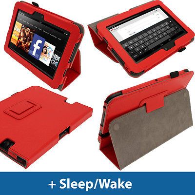 Red PU Leather Case for  Kindle Fire HD 7 Wi fi 16GB 32GB Cover