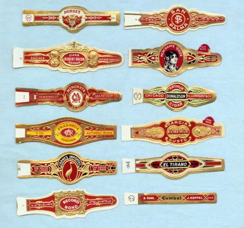 Old Cuban Cigar Bands Embossed Gold 1 Dozen Set B