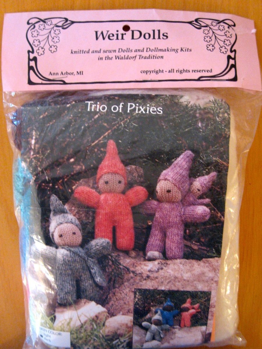 WALDORF TRADITION WEIR DOLLS KNITTING KIT FOR A TRIO OF PIXIES MIP